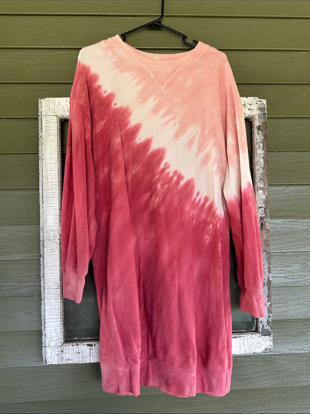 Old Navy Pink and Cream Tie-Dye Sweatshirt Mini Dress